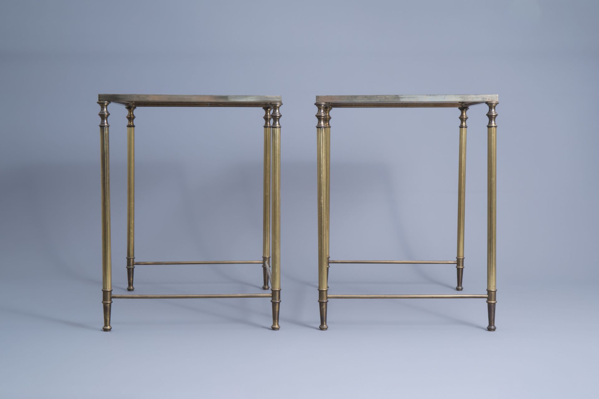 Two sets of three Maison Jansen rectangular gigogne side tables with a glass top, France, 1970's - Image 4 of 19