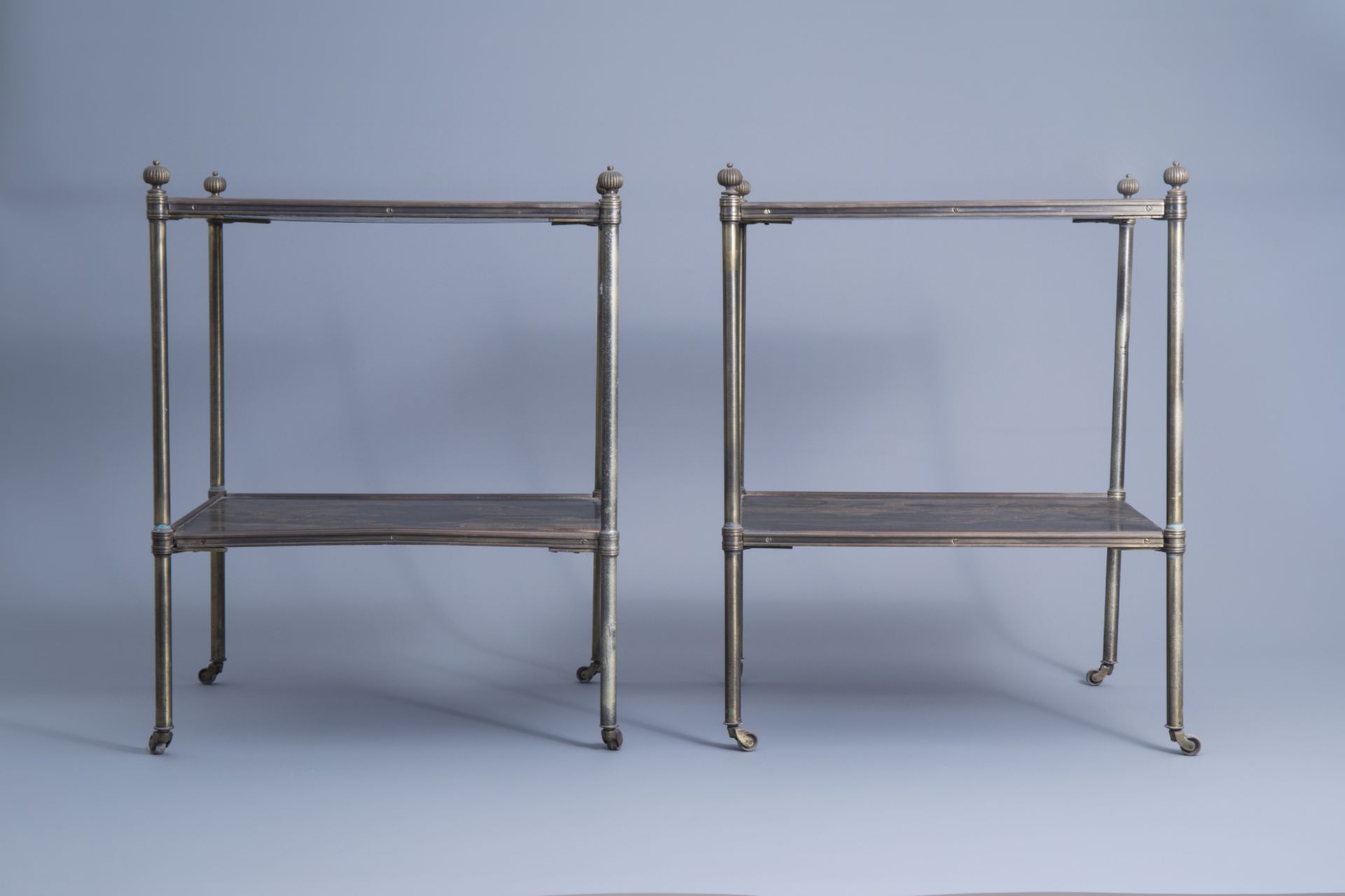 Two rectangular two tier side tables decorated in the style of Japanese lacquerware, 1970's - Image 2 of 7
