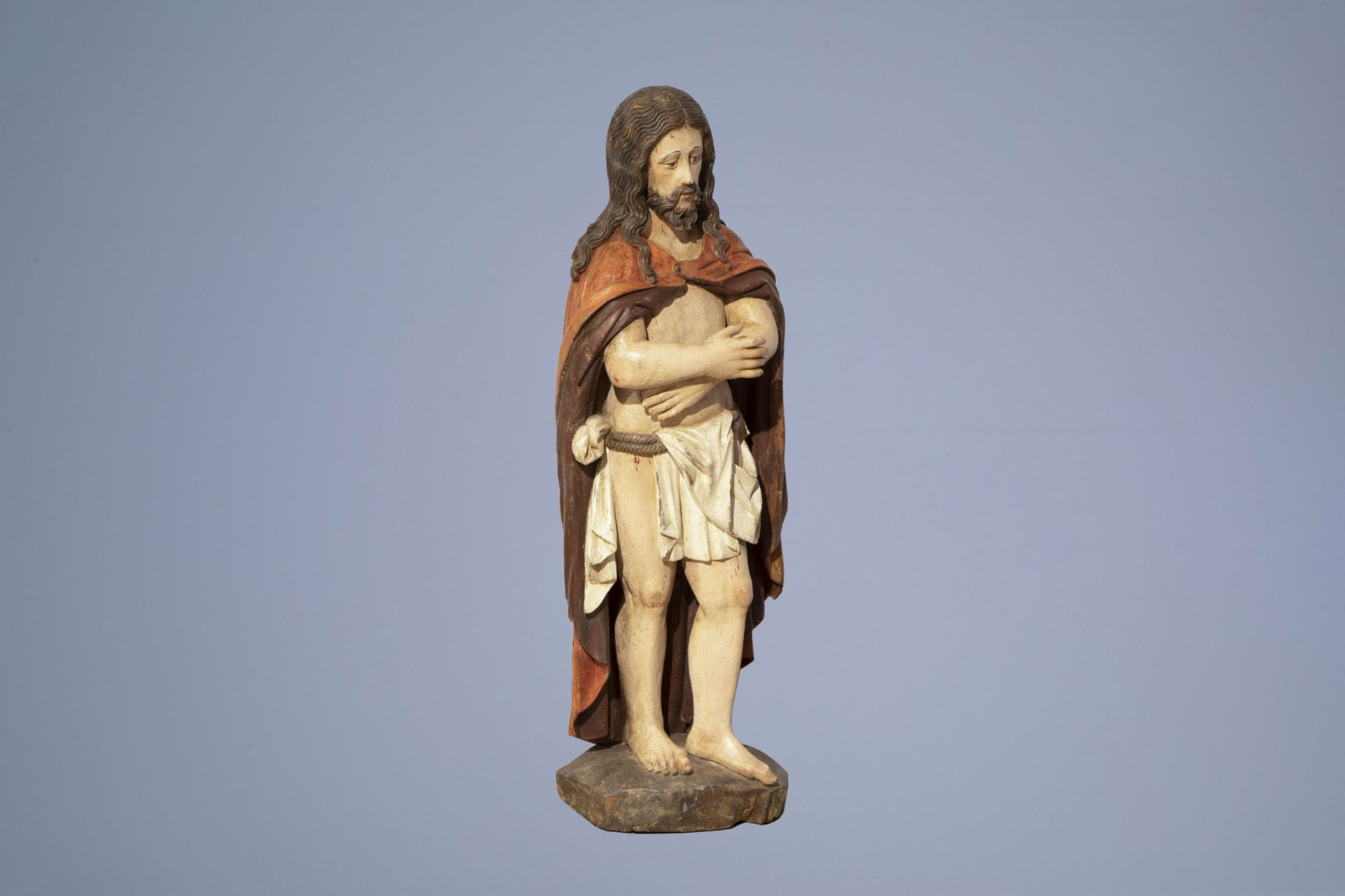 A carved and polychrome painted wooden standing Christ, probably Germany, ca. 1500