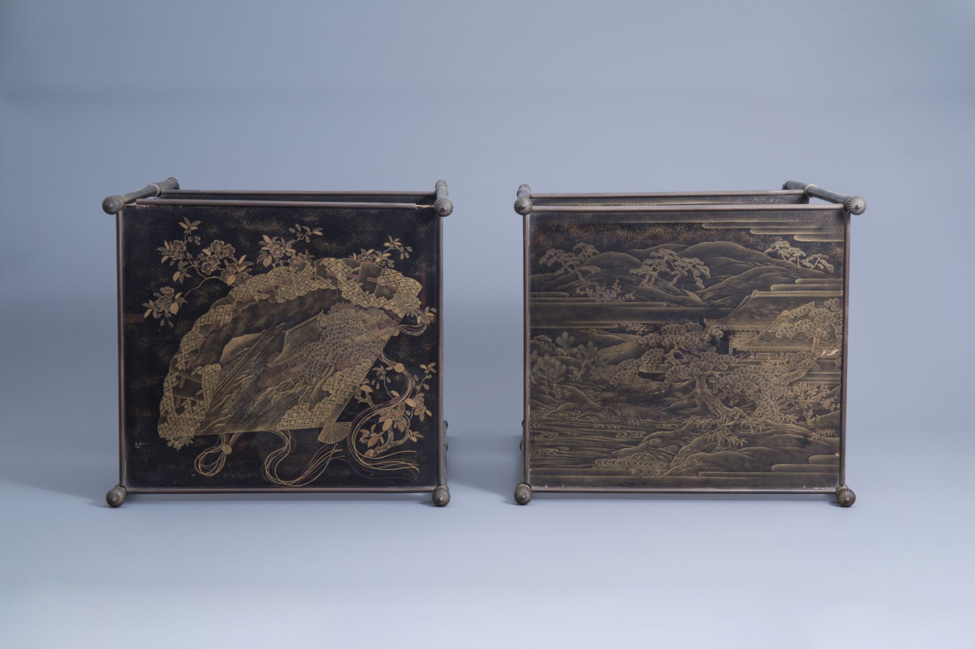 Two rectangular two tier side tables decorated in the style of Japanese lacquerware, 1970's - Image 6 of 7