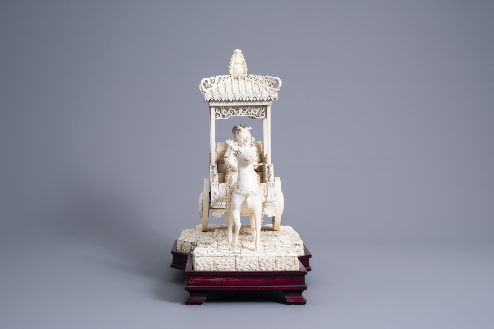 A large Chinese carved ivory 'deer carriage' group, 19th/20th C. - Image 5 of 9