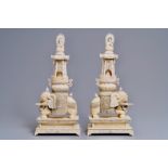 A pair of large inlaid Chinese ivory groups of Buddha and Guanyin on an elephant, ca. 1900