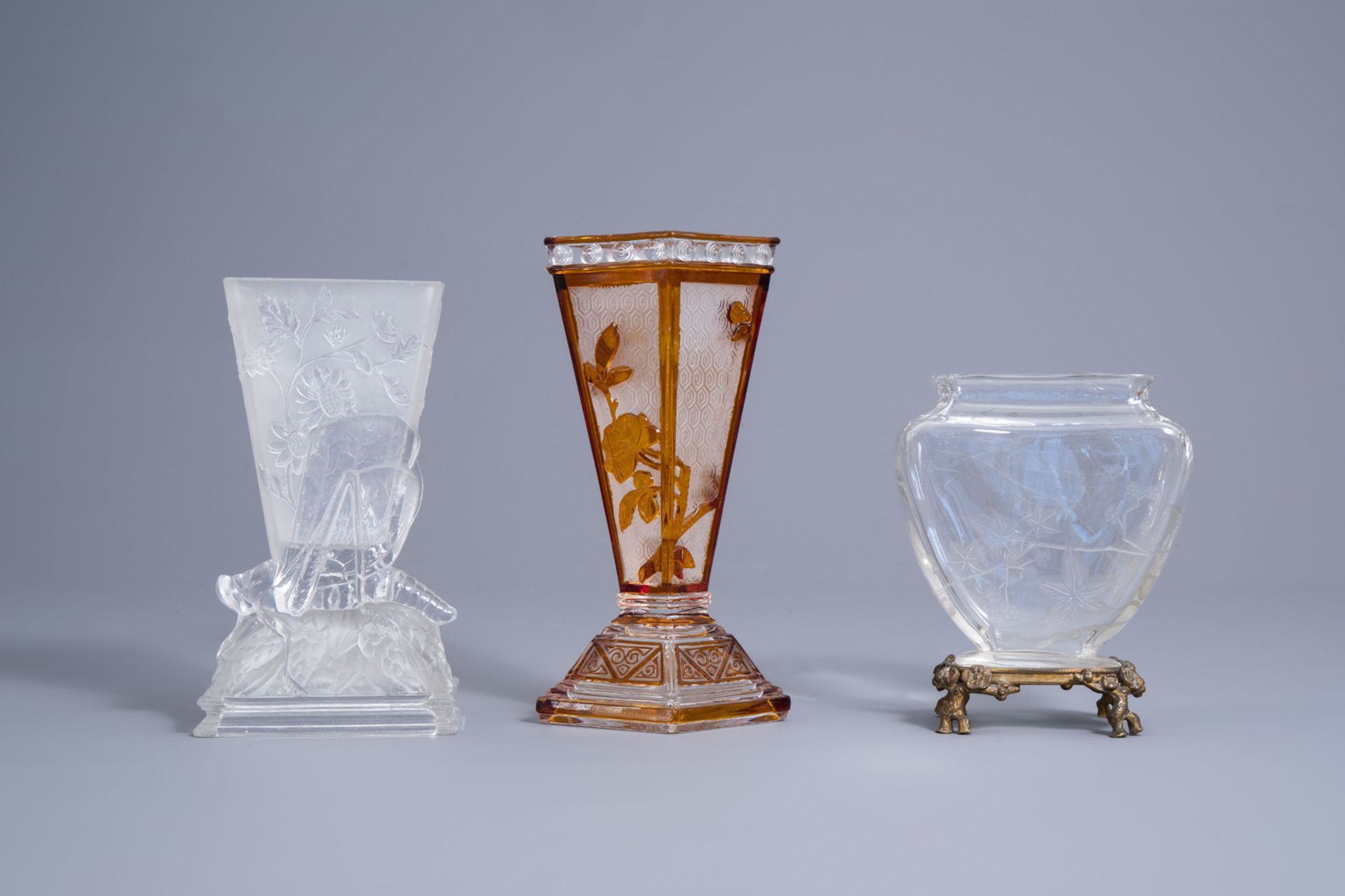 Three various French Baccarat glass vases with floral design, late 19th C. - Image 4 of 9