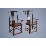 A pair of Chinese wooden chairs, 19th C.