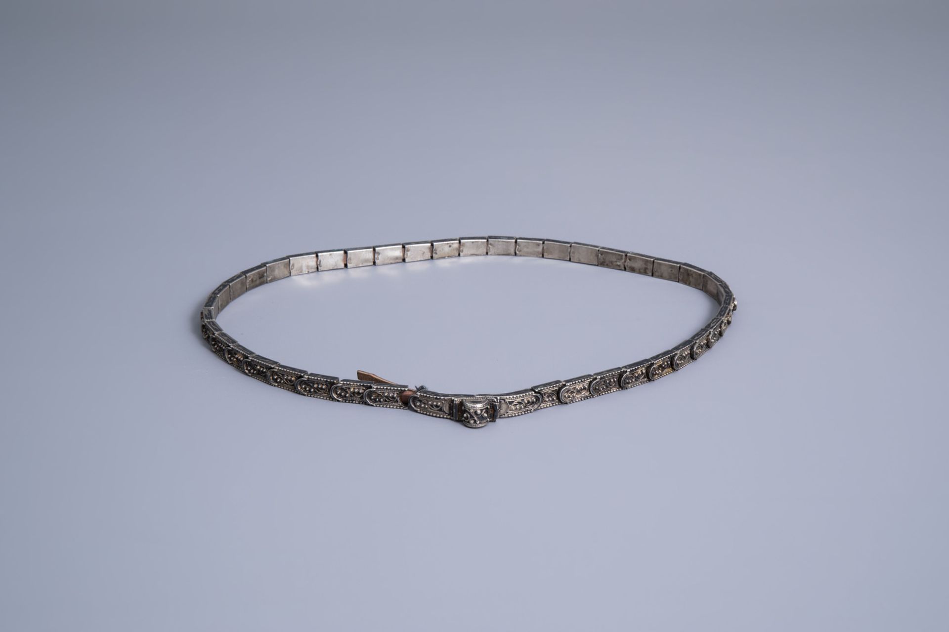 A Russian silver marriage belt, 84 zolotnik, Caucasus, first half of the 20th C. - Image 4 of 10