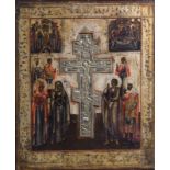 A large Russian Stavrotek icon with depictions of the descent from the cross and the entombment of C