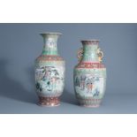 Two Chinese famille rose vases with refined designs, Qianlong mark, 20th C.