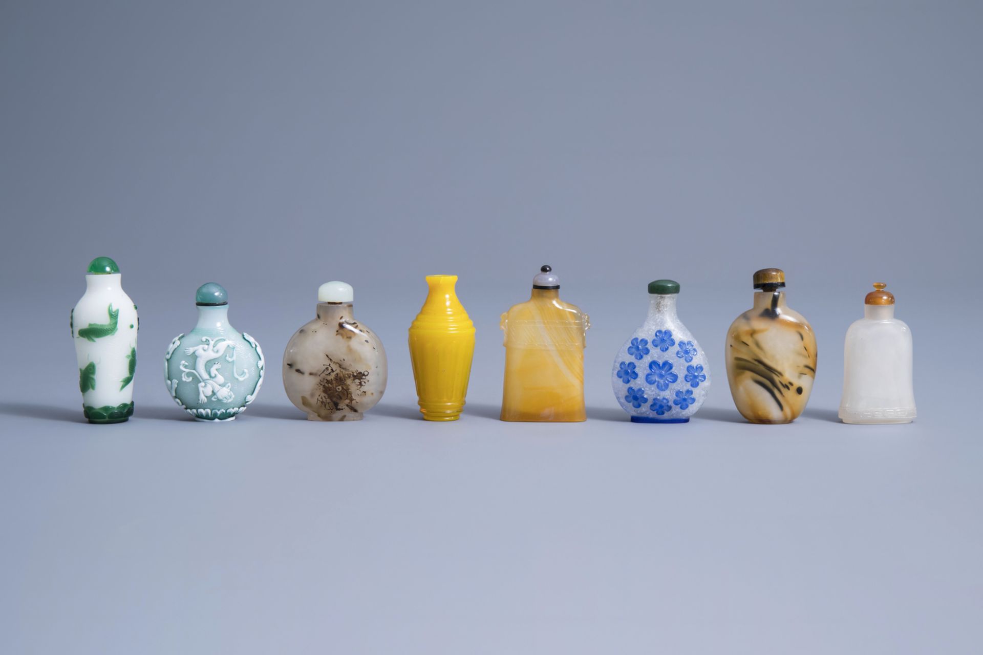Eight various Chinese glass snuff bottles, 19th/20th C.