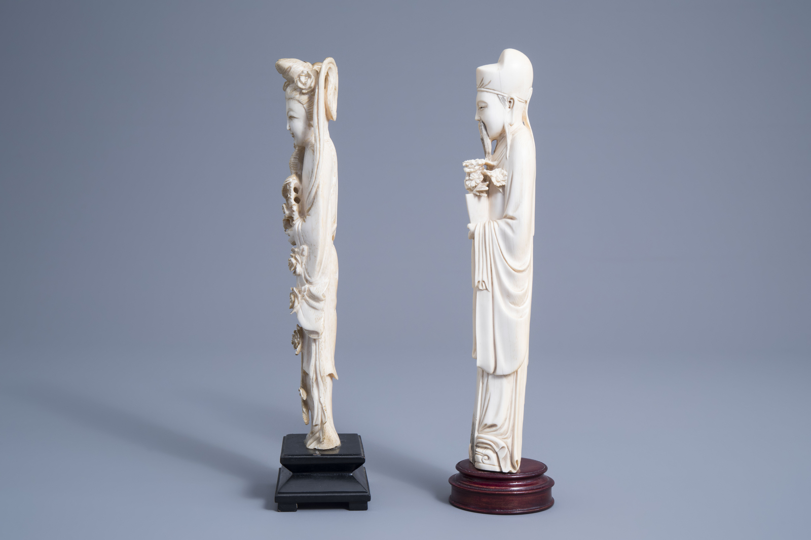 Two Chinese carved ivory figures of Immortals, early 20th C. - Image 5 of 7