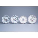 Four Chinese famille rose plates with floral design, Qianlong