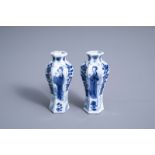 A pair of hexagonal Chinese blue and white doll's house miniature 'Long Eliza' vases with floral des