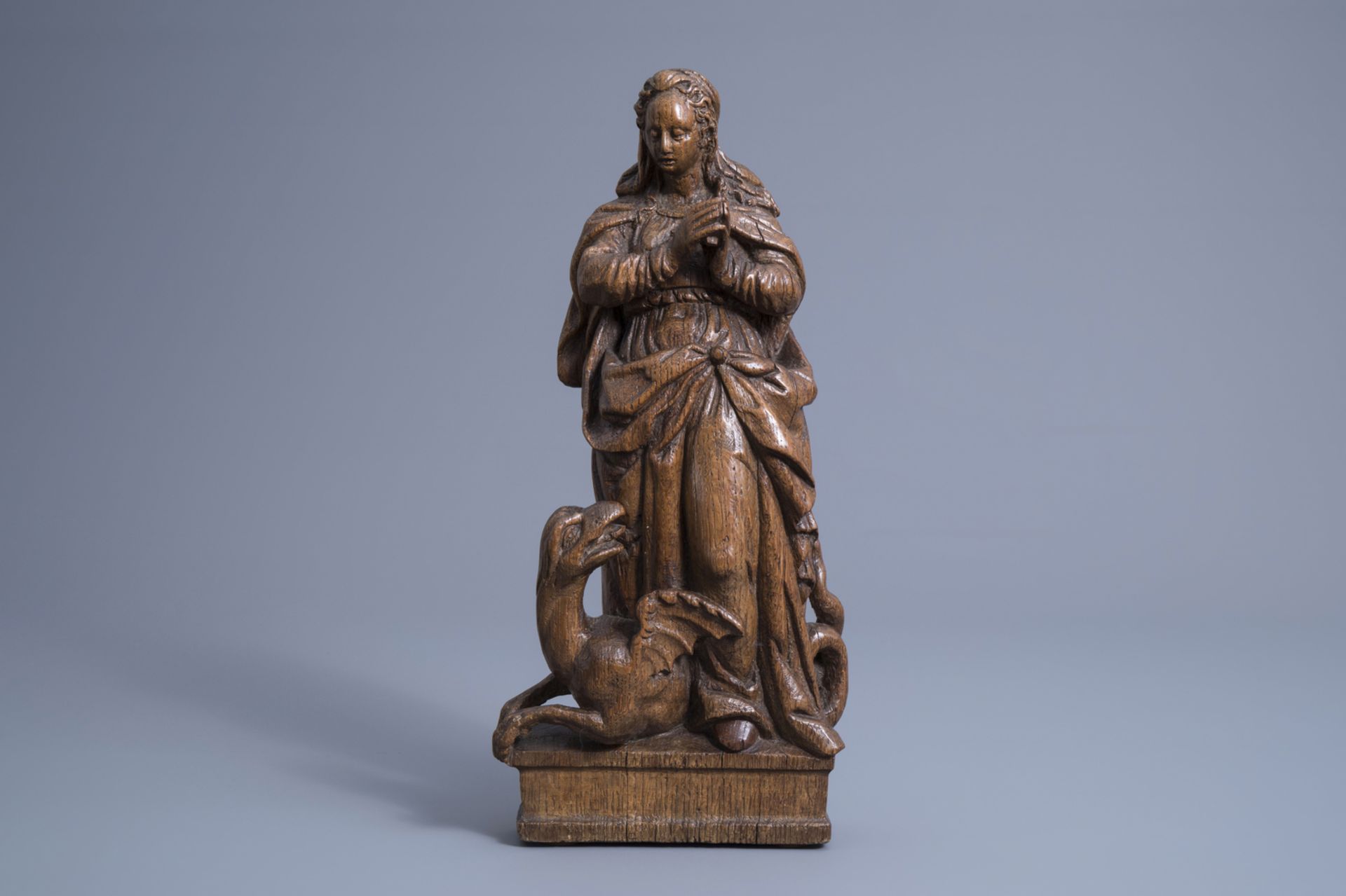 A carved oak wooden figure of Saint Marina the Great Martyr, Southern Netherlands, Flanders, 16th C. - Image 2 of 7