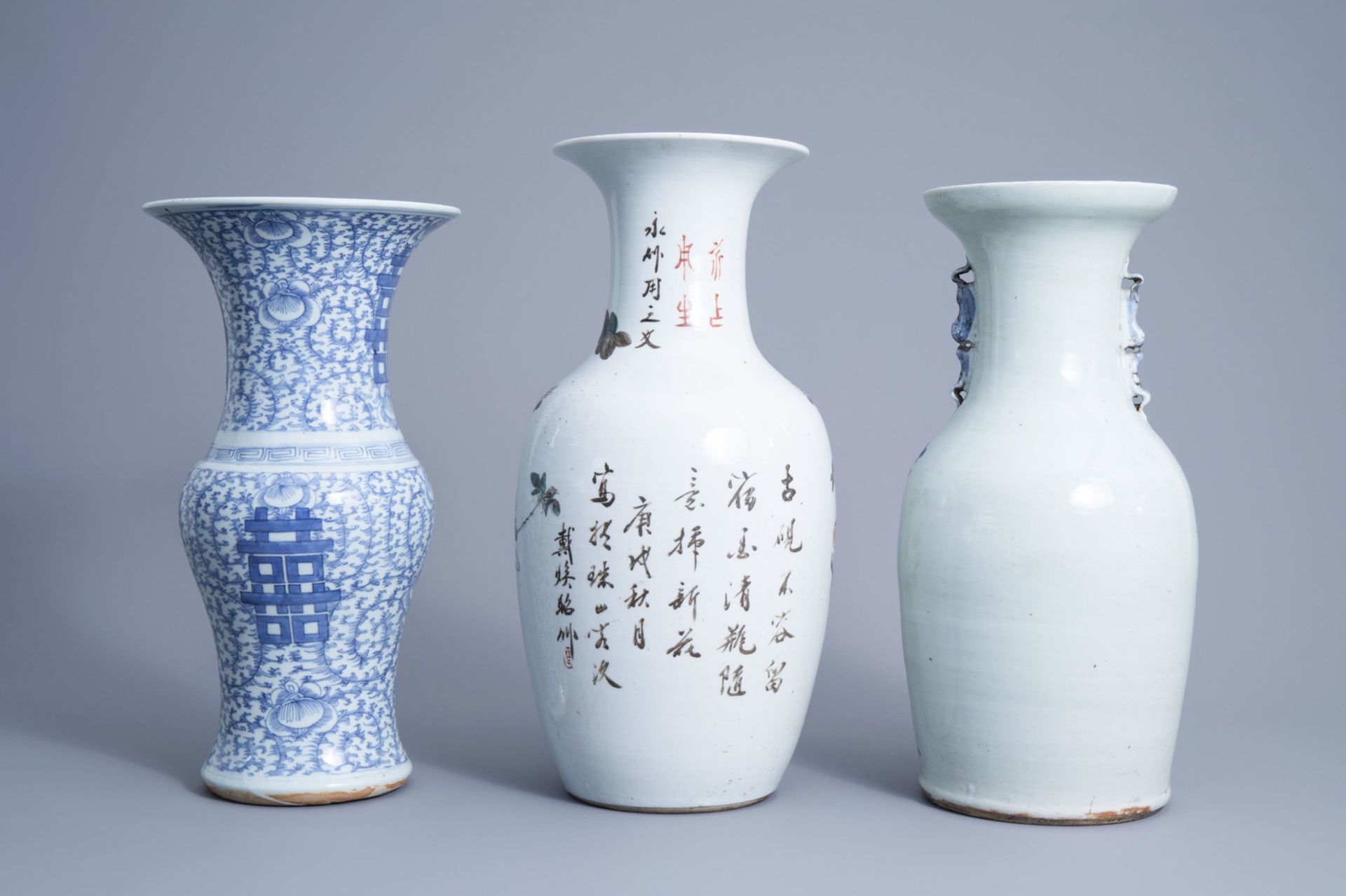 Three various Chinese blue, white and qianjiang cai vases, 19th/20th C. - Image 3 of 6