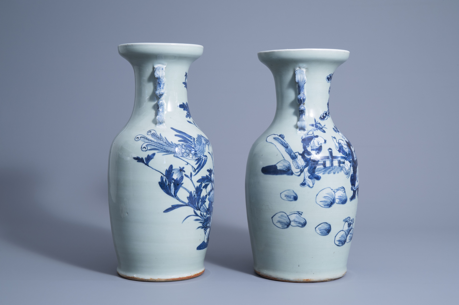 Two Chinese blue and white on celadon ground vases, 19th C. - Image 2 of 7