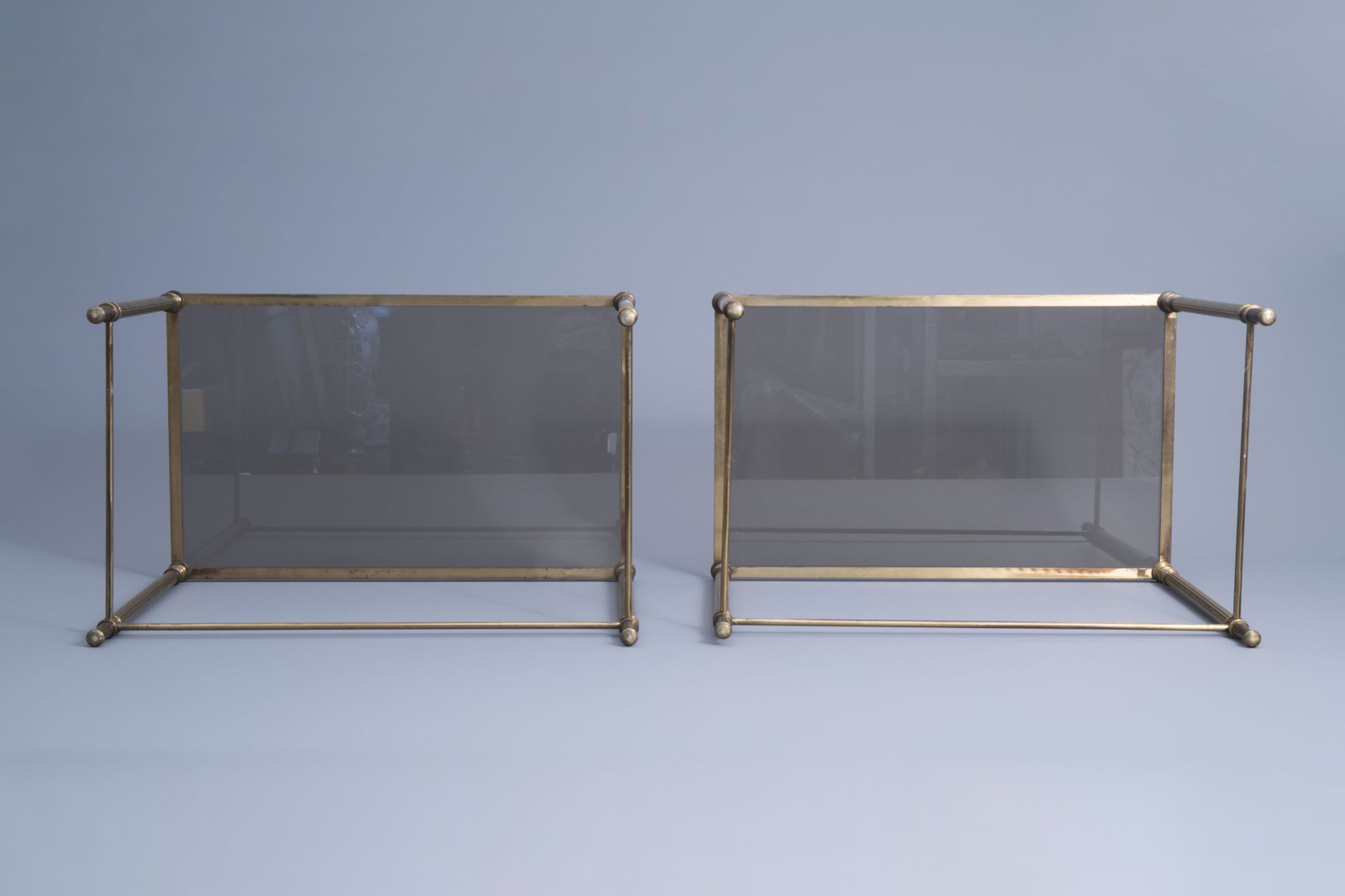 Two sets of three Maison Jansen rectangular gigogne side tables with a glass top, France, 1970's - Image 7 of 19