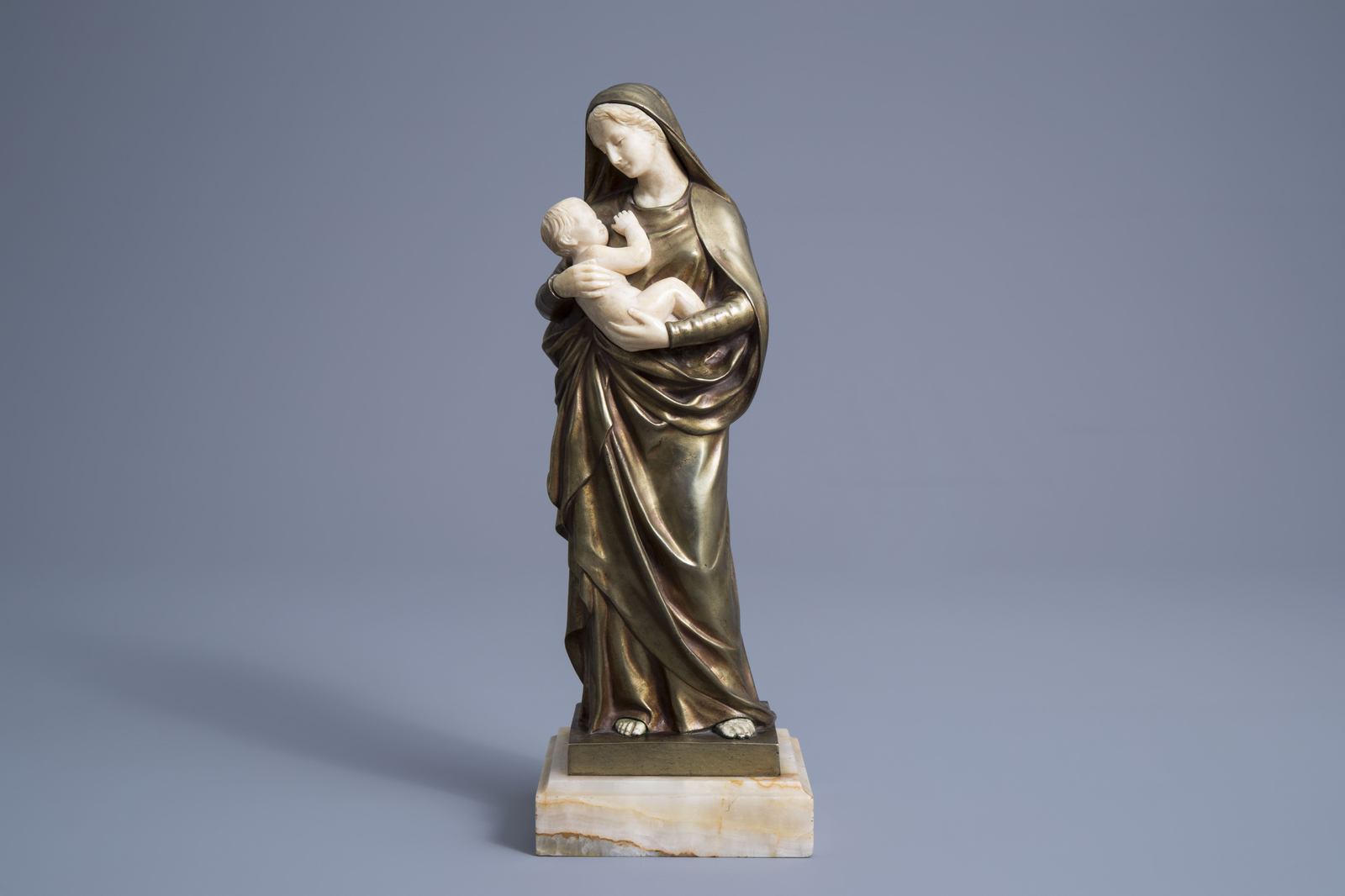LŽon Morice (1868-1958): The Virgin and Child, chryselephantine on an onyx marble base - Image 2 of 8