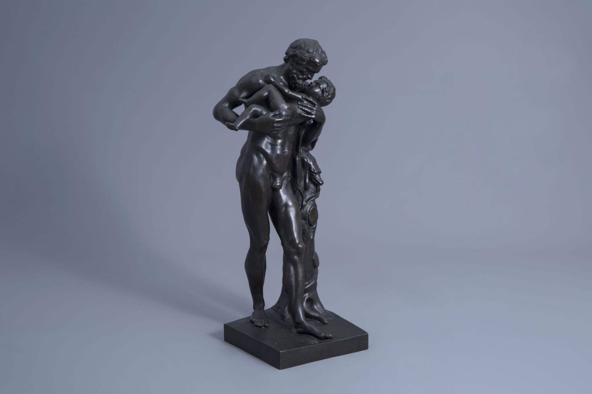 After the antiques: Silenus with the child Dionysos, patinated bronze, 19th C.