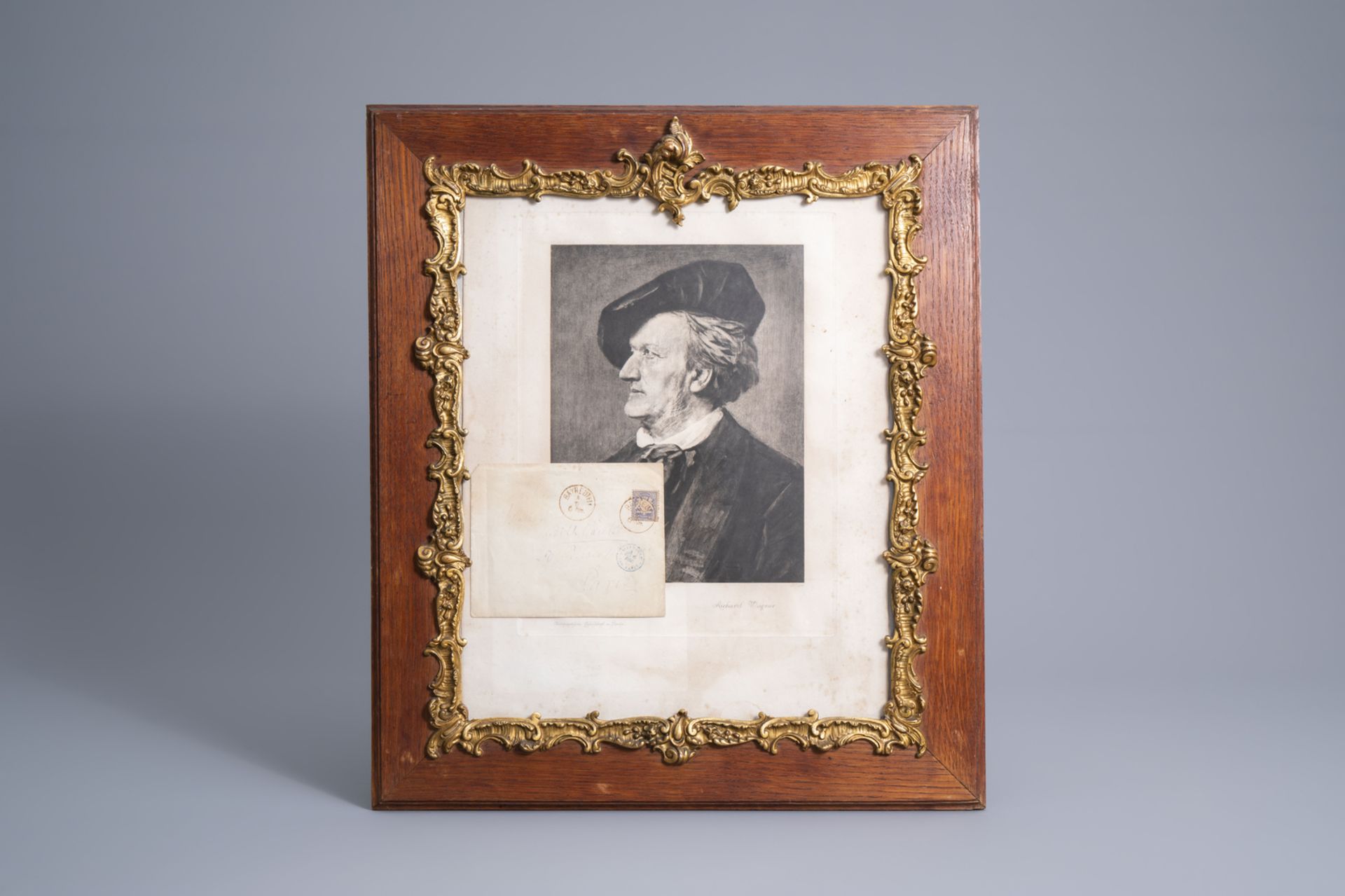 A framed engraving of the portrait of Richard Wagner and an accompanying autograph, 19th C. - Image 2 of 6