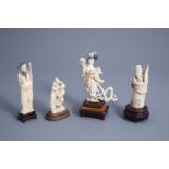 Four Chinese carved ivory figures, 19th/20th C.