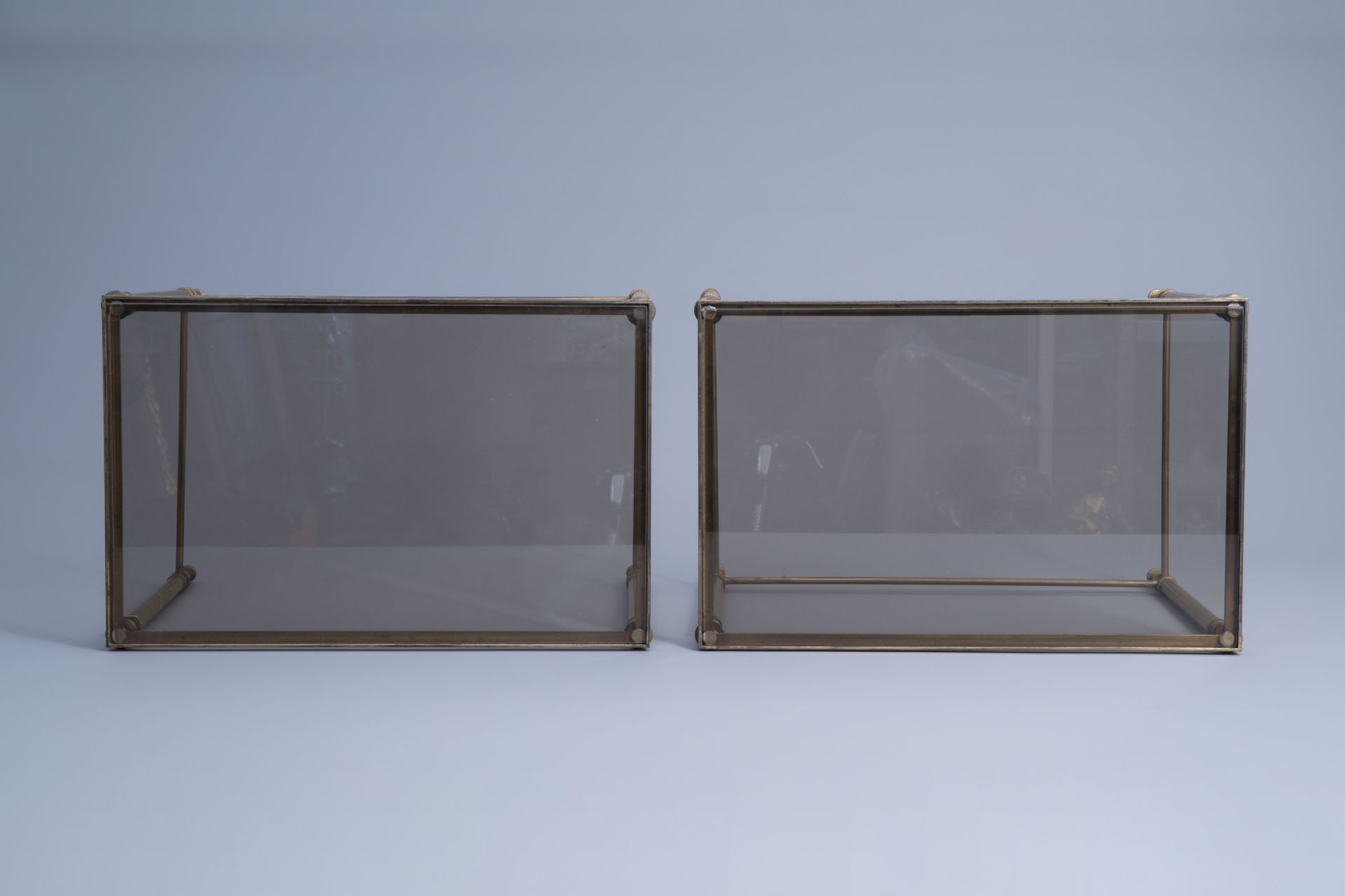 Two sets of three Maison Jansen rectangular gigogne side tables with a glass top, France, 1970's - Image 12 of 19
