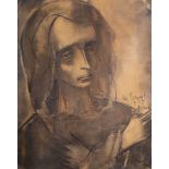 Albert Servaes (1883-1966): The mourning Virgin Mary, charcoal on paper, dated 1937