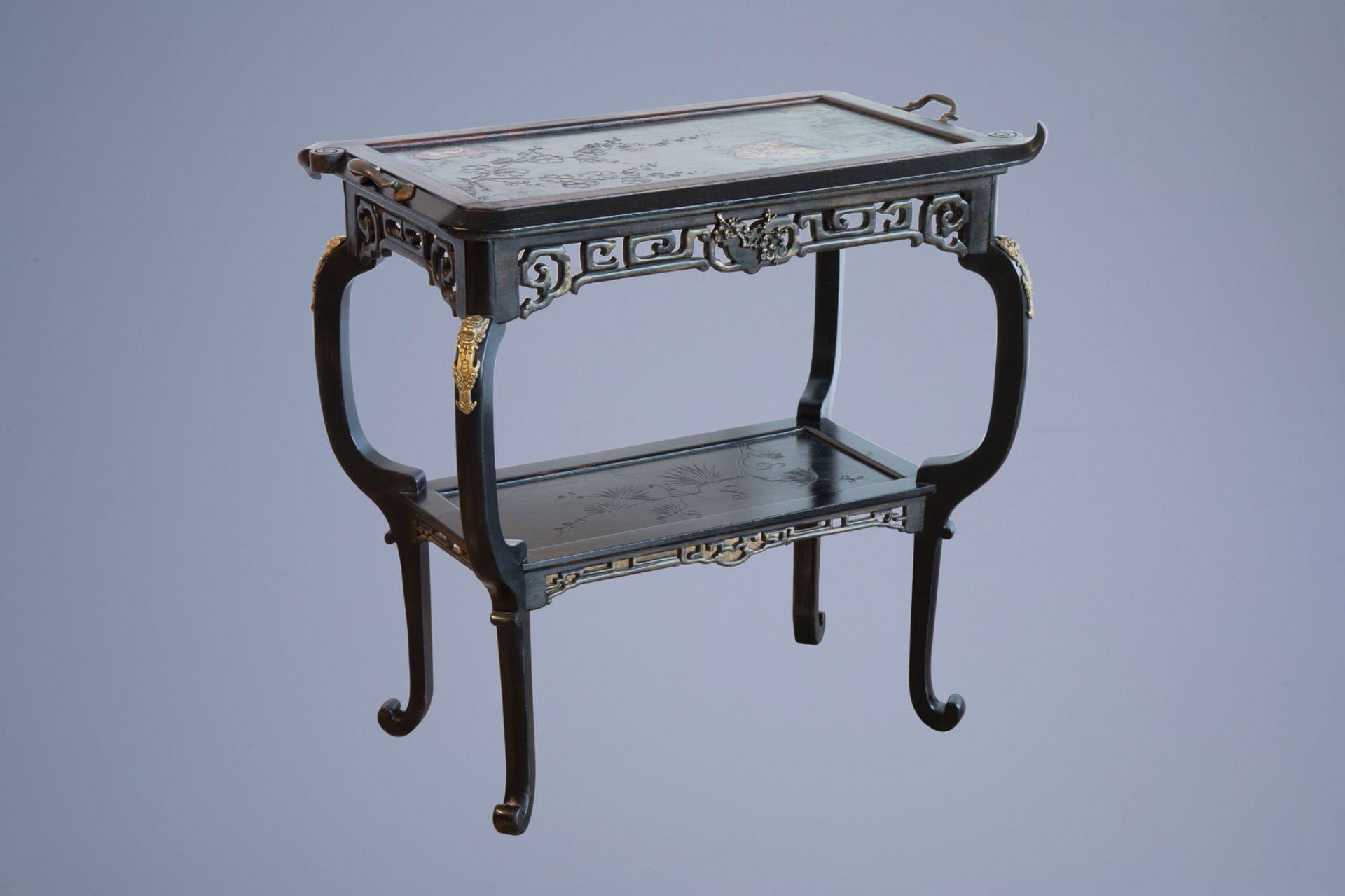 Gabriel Viardot (1830-1906) and/or workshop: A bronze mounted wooden Japonism side table with mother