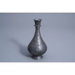 An Indian silver inlaid bidri vase with floral design, 19th C.