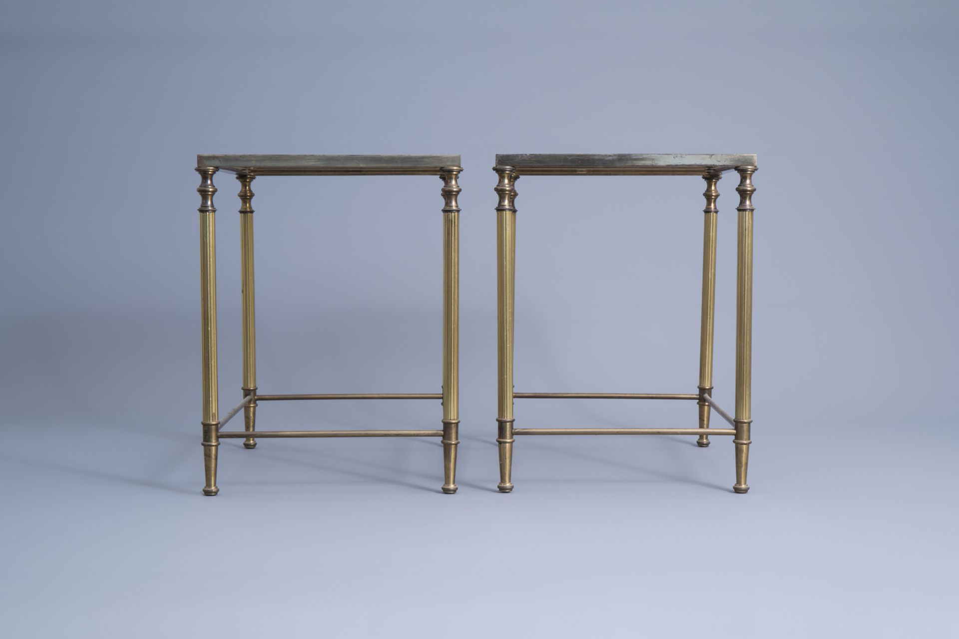 Two sets of three Maison Jansen rectangular gigogne side tables with a glass top, France, 1970's - Image 17 of 19