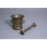 A bronze mortar and pestle, the Low Countries, 19th C.