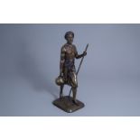 Marcel DŽbut (1865-1953): A Tunesian water carrier, polychrome patinated bronze