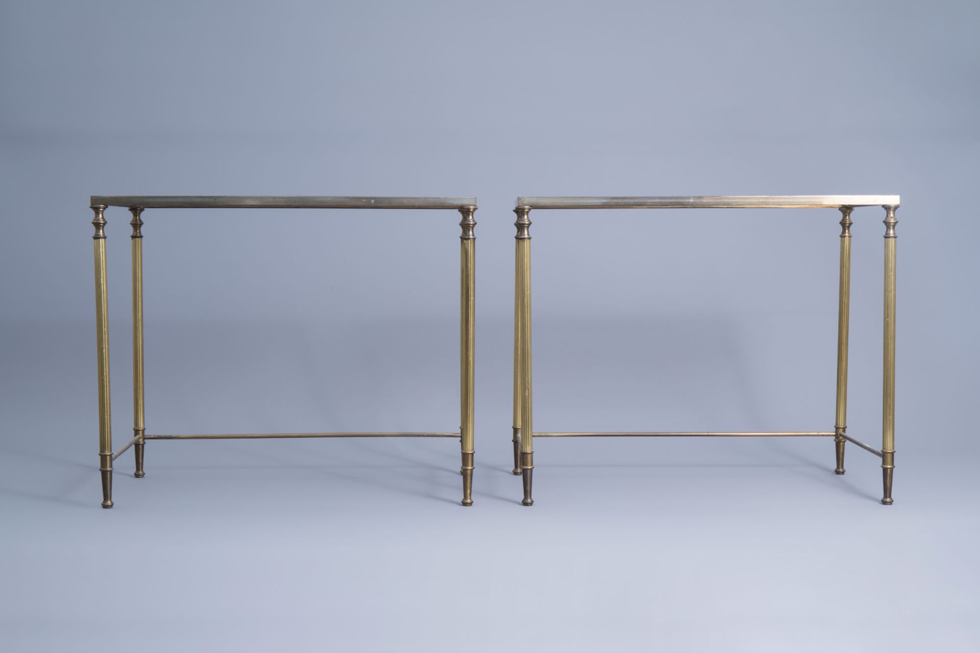 Two sets of three Maison Jansen rectangular gigogne side tables with a glass top, France, 1970's - Image 3 of 19