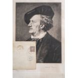 A framed engraving of the portrait of Richard Wagner and an accompanying autograph, 19th C.