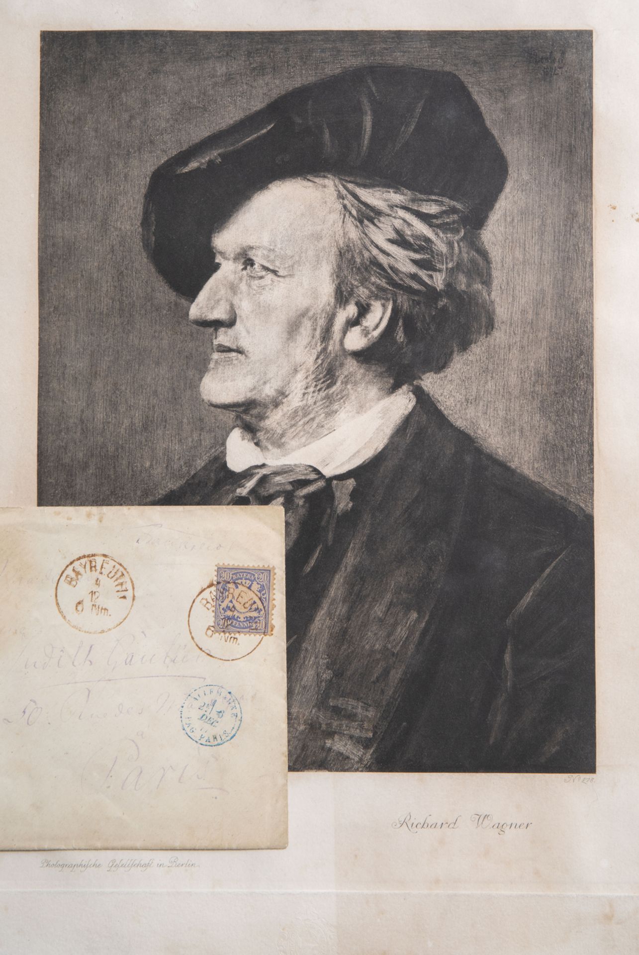 A framed engraving of the portrait of Richard Wagner and an accompanying autograph, 19th C.