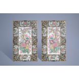A pair of Chinese Canton famille rose plaques with butterflies and floral design, 19th/20th C.