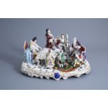 An impressive group with a piano concerto in polychrome decorated Saxon porcelain, Volkstedt mark, 2