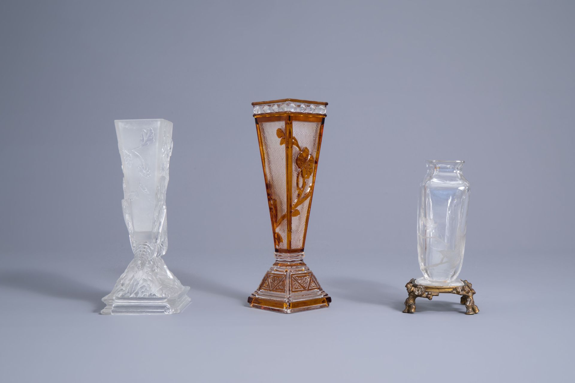 Three various French Baccarat glass vases with floral design, late 19th C. - Image 3 of 9