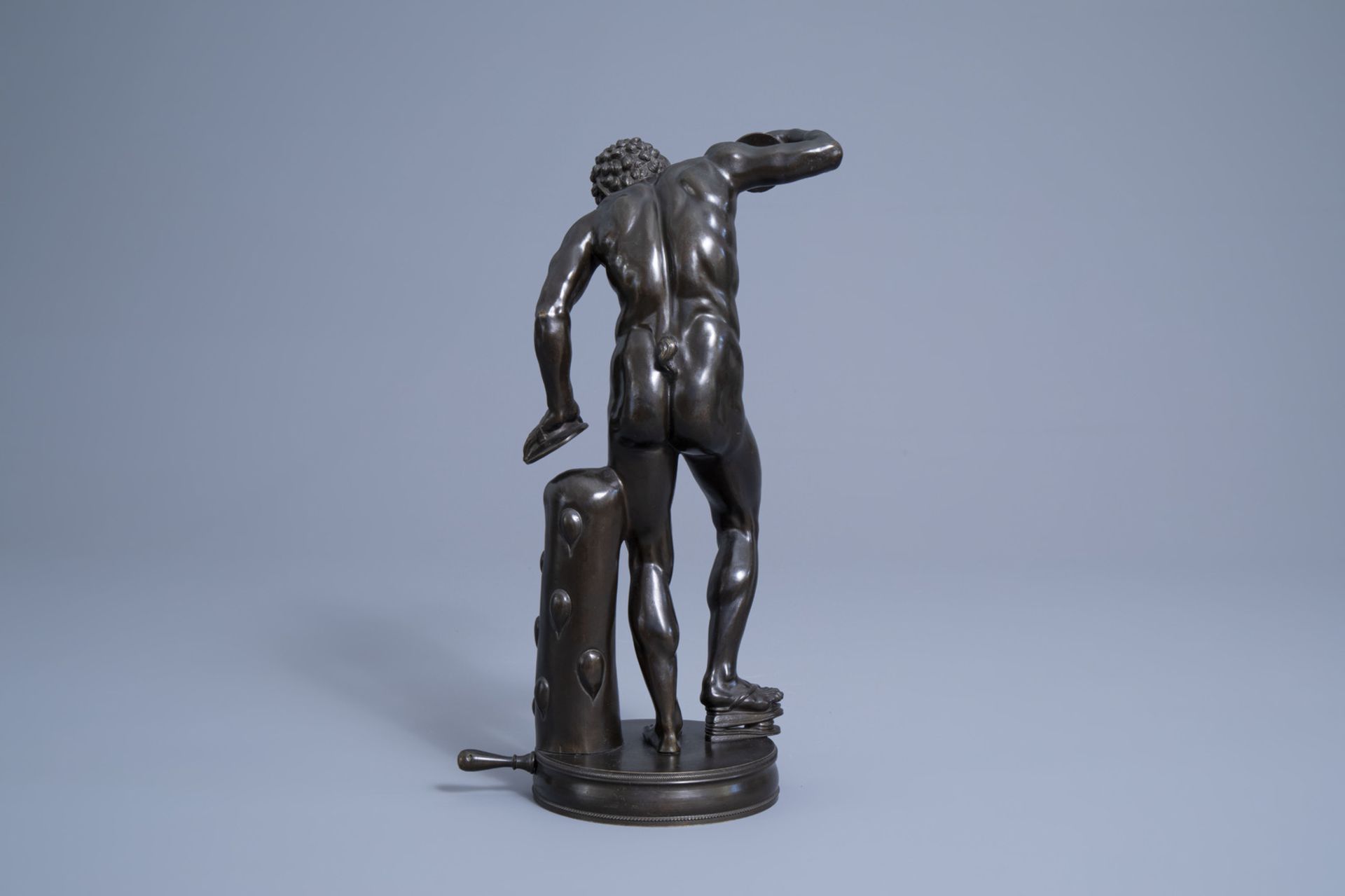 After Massimiliano Soldani Benzi (1656-1740): Dancing faun with cymbals, patinated bronze, 19th C. - Image 4 of 7