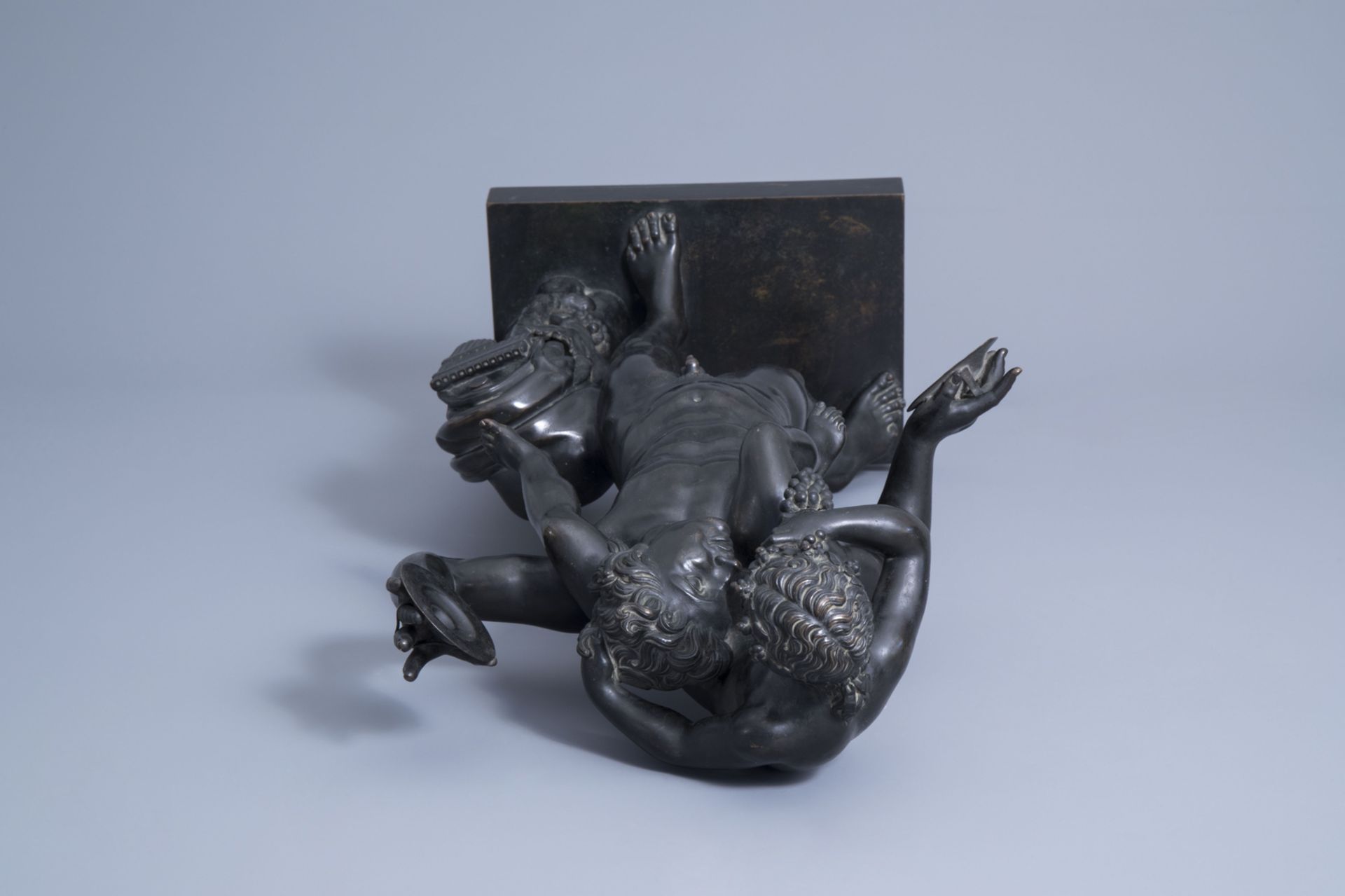 Sabatino de Angelis (1838-?): Young Bacchus and a faun making merry, patinated bronze, dated 1907 - Image 8 of 8