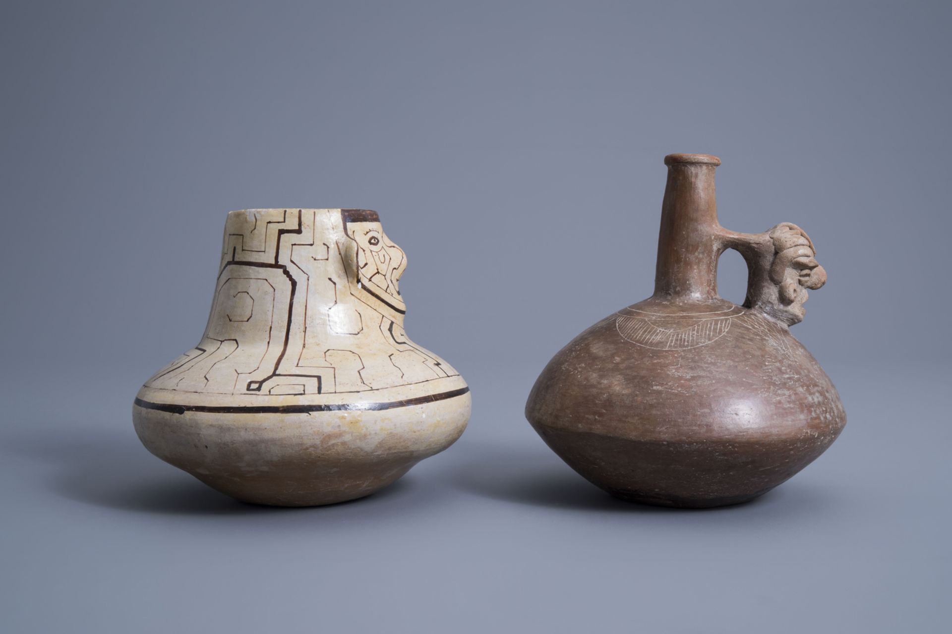A Peruvian shipibo-conibo storage jar and a whistling jar, 19th/20th C. - Image 3 of 7