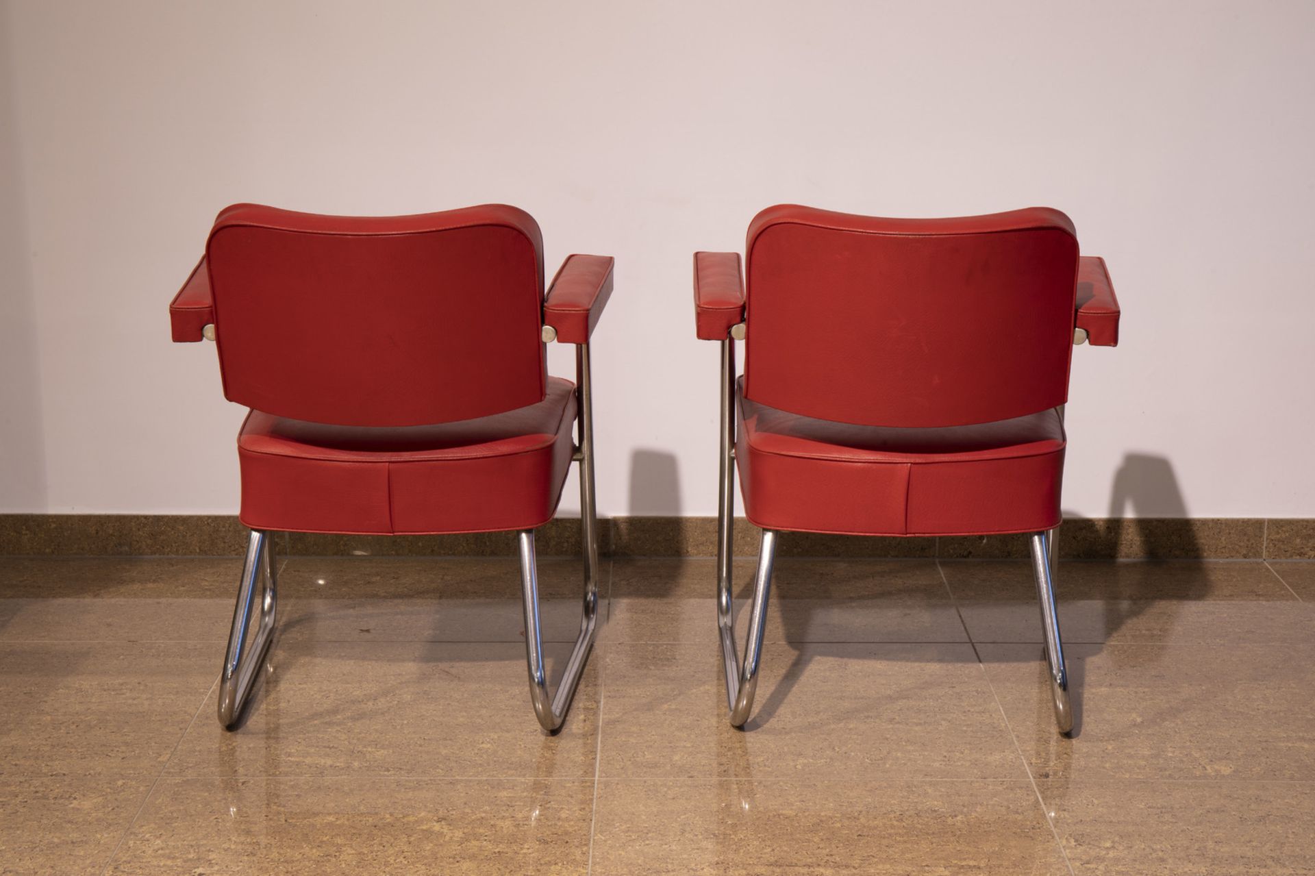 A pair of skai leather design seats, 20th C. - Image 4 of 7