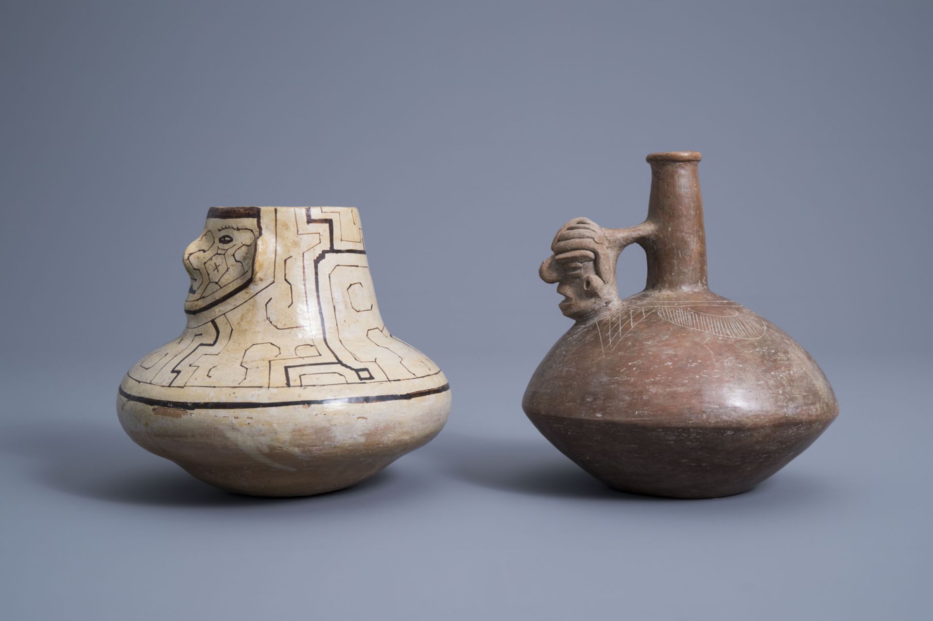 A Peruvian shipibo-conibo storage jar and a whistling jar, 19th/20th C. - Image 5 of 7