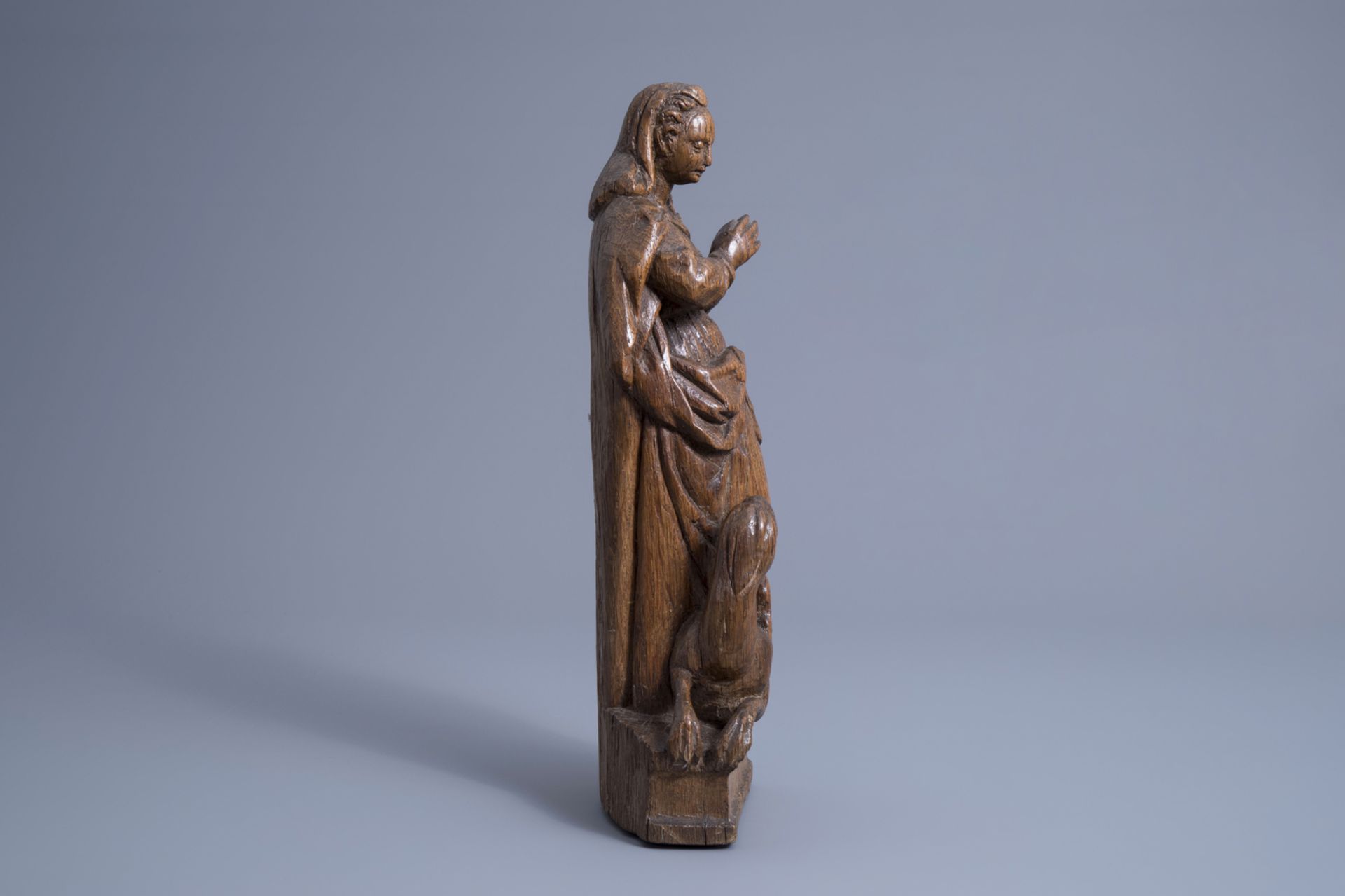 A carved oak wooden figure of Saint Marina the Great Martyr, Southern Netherlands, Flanders, 16th C. - Image 3 of 7