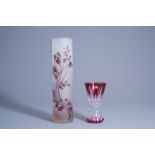A glass paste vase with floral design and a partly coloured overlay crystal cut vase, Meisenthal wor