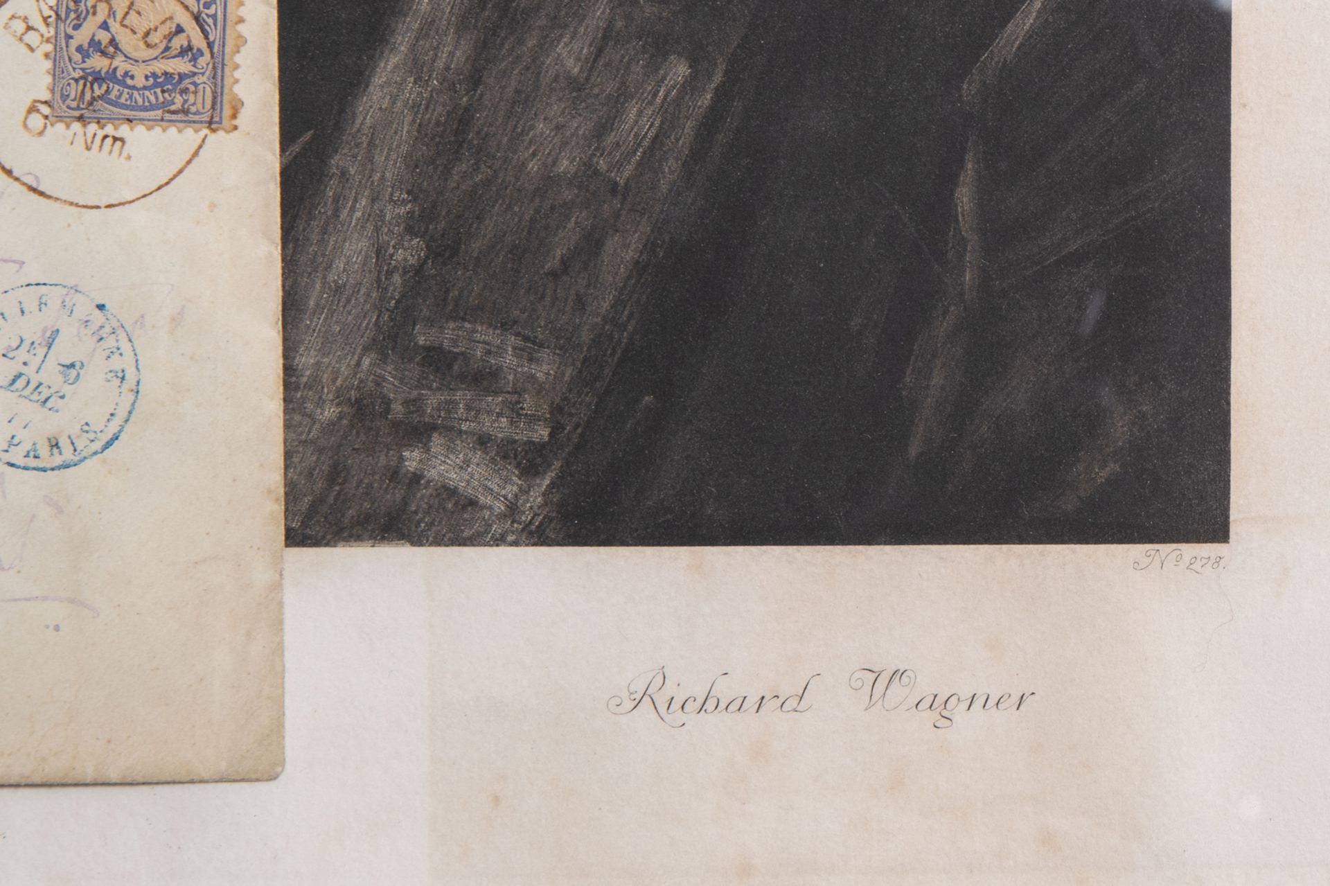 A framed engraving of the portrait of Richard Wagner and an accompanying autograph, 19th C. - Image 5 of 6