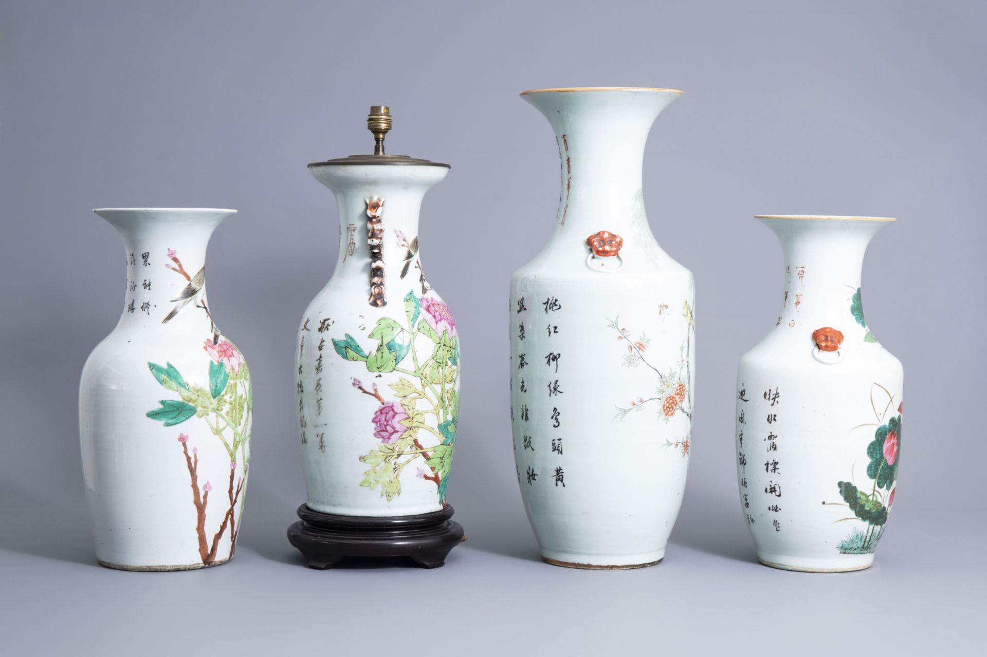 Four various Chinese qianjiang cai vases with birds among blossoming branches, 19th/20th C. - Image 2 of 6