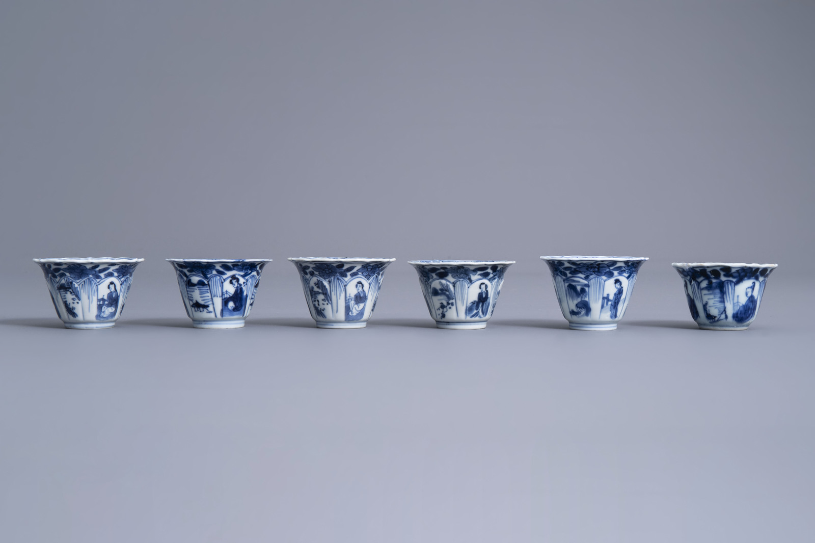Nine Chinese blue and white cups and fourteen saucers, Kangxi - Image 9 of 16