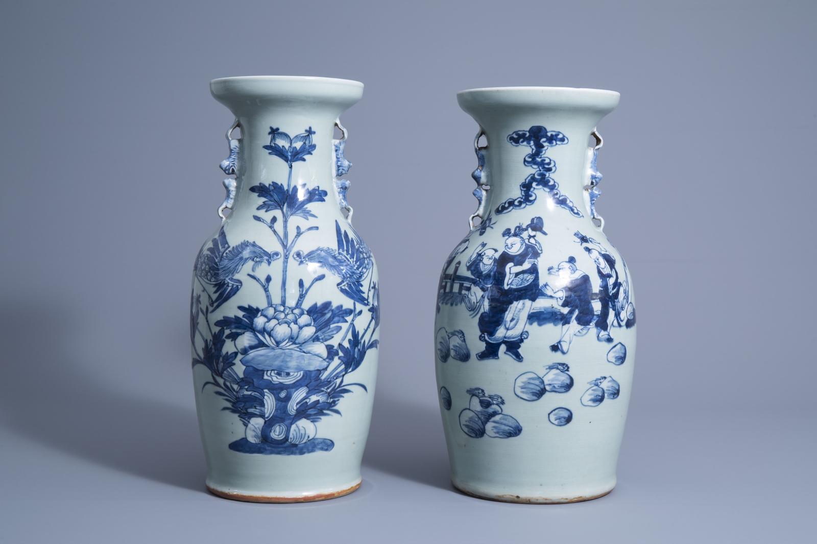 Two Chinese blue and white on celadon ground vases, 19th C.