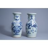 Two Chinese blue and white on celadon ground vases, 19th C.