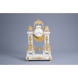 A French Neoclassical gilt bronze mounted white marble portico clock, ca. 1800