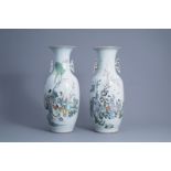 Two various Chinese famille rose vases with figures in a garden, 19th/20th C.